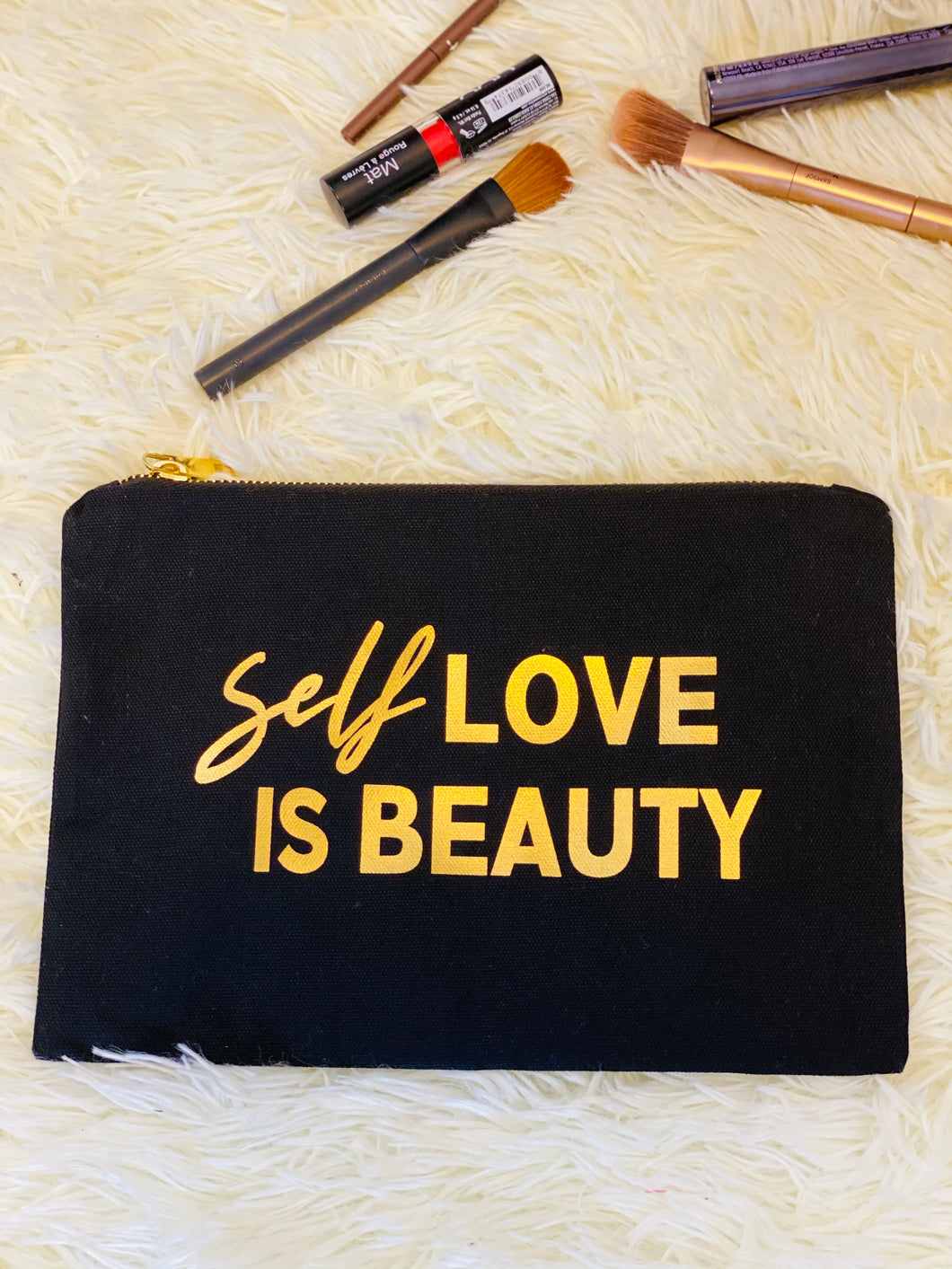 Self Love Cosmetic Bag- Gold Foil
